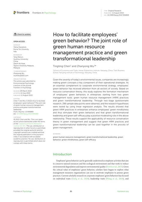 Pdf How To Facilitate Employees Green Behavior The Joint Role Of Green Human Resource