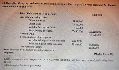 Solved Q4 Caterpillar Company Produces And Sells A Single Chegg