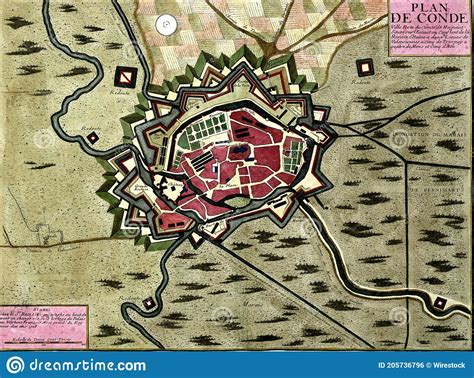 Illustration of the Antique Map of the Conde Fort in France Stock Photo - Image of destination ...