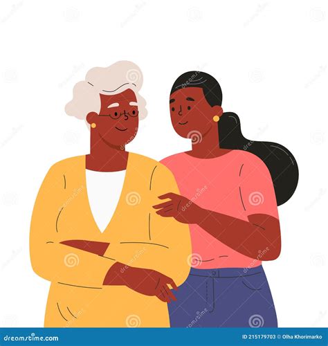 Happy Adult Daughter Hugging Old Mother Stock Vector Illustration Of