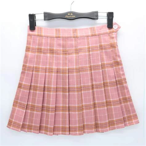 Harajuku Kawaii Pink Plaid Skirt Pleated Women Summer Korean Ulzzang