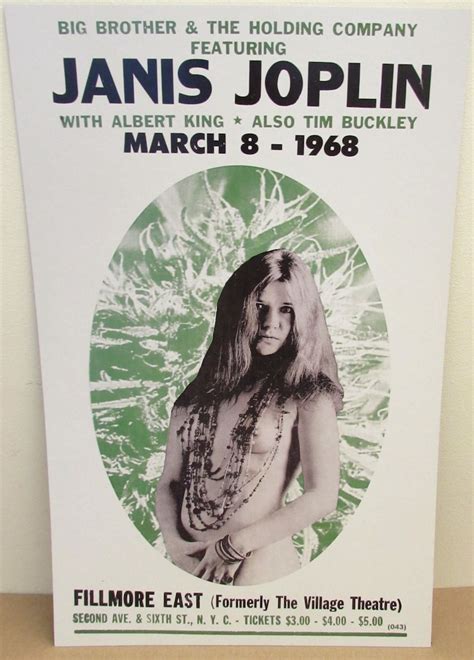 Vintage Janis Joplin Concert Poster Greenwich Village NYC 1968 Prints