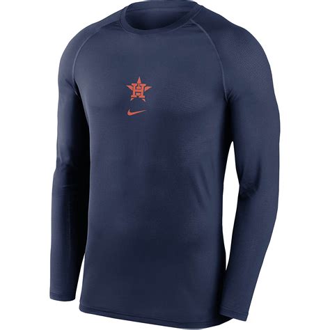 Nike Mens Houston Astros Breathe Base Layer Long Sleeve T Shirt Academy