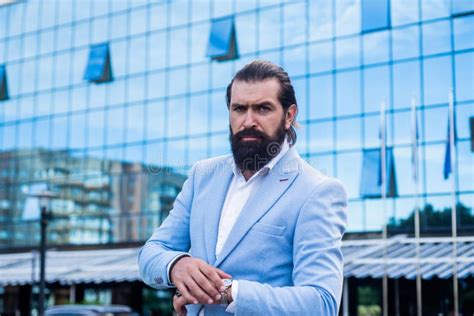 Handsome Mature Bearded Man In Formal Suit Outdoor Business Stock Image Image Of Mustache