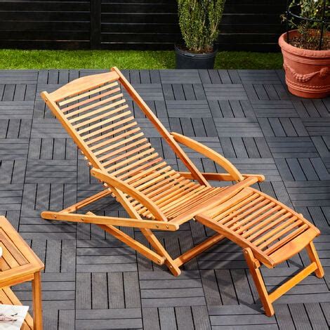 CASARIA Chaise Longue En Bois D Acacia Bain De Soleil Ergonomique Avec