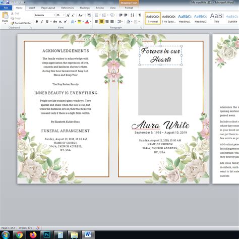 Funeral Program Template Printable Editable Microsoft Word Etsy Images