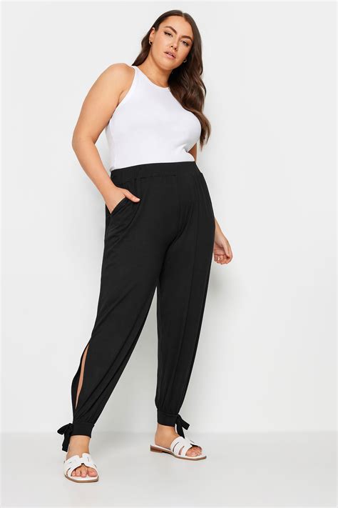 Yours Plus Size Black Tie Detail Harem Joggers Yours Clothing