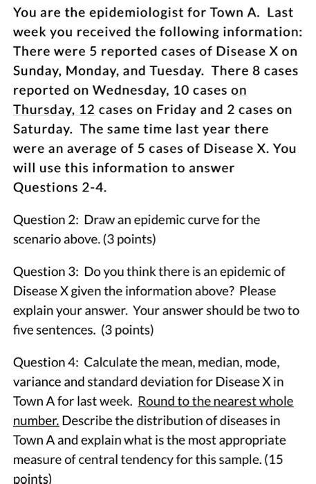 Solved You Are The Epidemiologist For Town A Last Week You Chegg