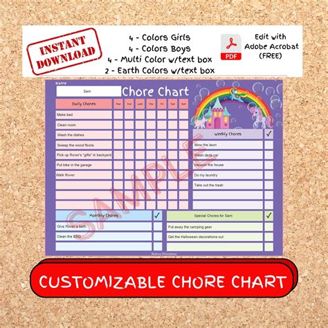 Chore Chart Bundle Editable Printable Customizable All - Etsy