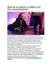 Qu Es Un Gamer Y Cu Les Son Sus Caracter Sticas Docx Qu Es Un Gamer