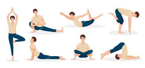 Premium Vector Set Of Young Man Doing Yoga Poses Illustration