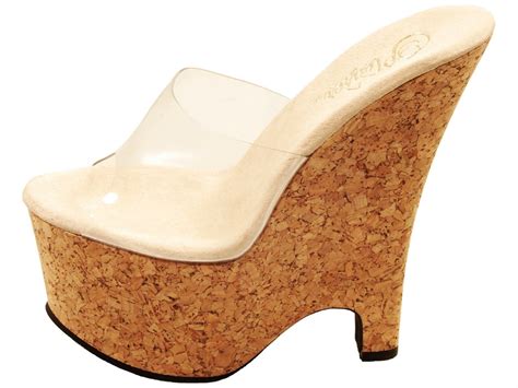 Pleaser Shoes Beau 601 High Heel Cork Wedge Platform Clear Slides Sandals Ebay