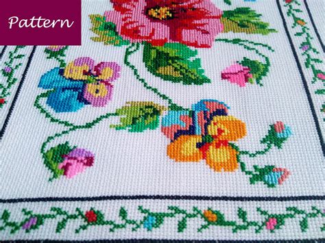 Cross Stitch Pattern Colorful Tablecloth With Flowers Diy Etsy