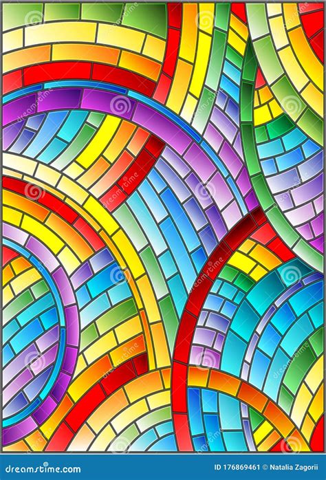 Stained Glass Illustration With Abstract Bright Background Rainbow Tiles Rectangular Picture