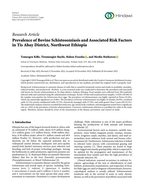 Pdf Prevalence Of Bovine Schistosomiasis And Associated Risk Factors