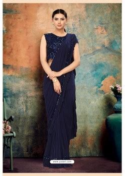 Buy Navy Blue Heavy Designer Party Wear Saree Party Wear Sarees