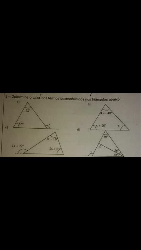 Determine O Valor Dos Termos Desconhecidos Nos Triângulos Abaixo