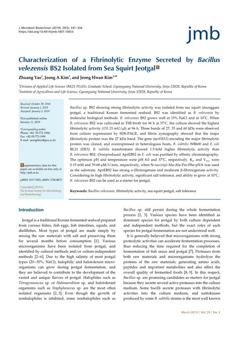 PDF Cloning Of A Novel Vpr Gene Encoding A Minor Fibrinolytic Enzyme