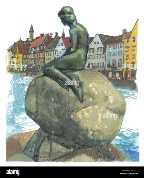 Denmark, Copenhagen. The Bronze Statue Of The Little Mermaid, A Stock ...