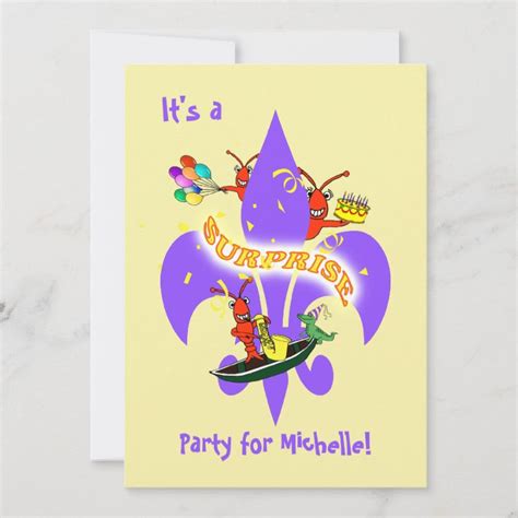 Cajun Crawfish Fleur De Lis Surprise Birthday Invitation Zazzle