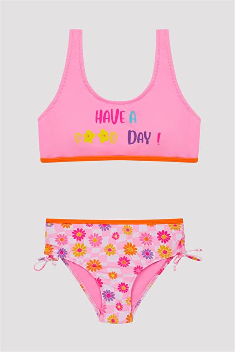 Genç Kız Çiçek Desenli Halter Bikini Takımı PLJCFO IY MIX Çok Renkli Penti