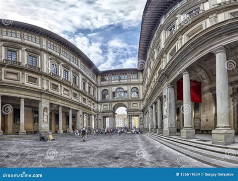 Uffizi Gallery in Florence Under a Blue Sky with Clouds, Panorama ...