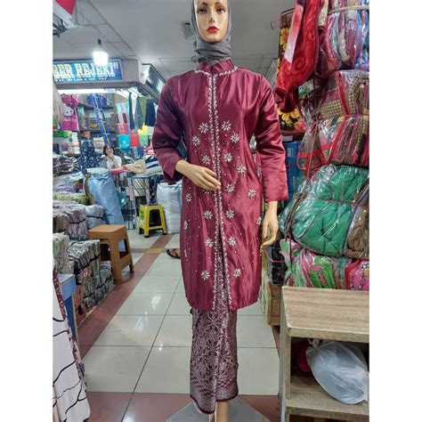 Jual Stelan Atasan Kebaya Baju Kurung Tafetta Payet Dan Rok Lilit Batik