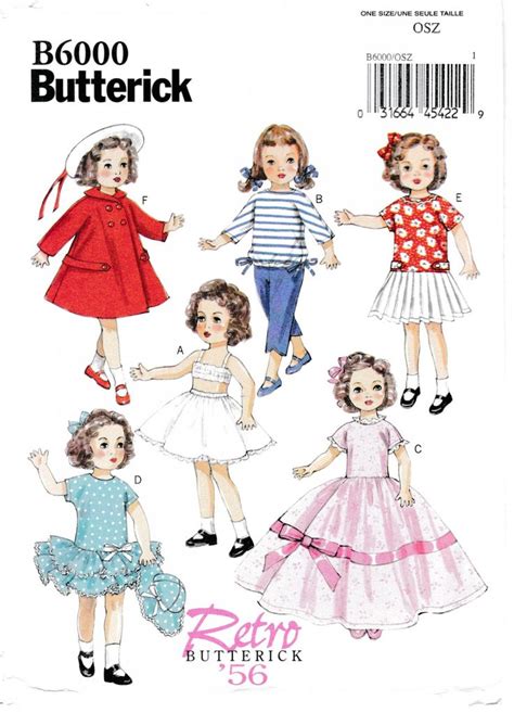 Butterick B6000 6000 18 Doll Clothes Retro 1956 Style Wardrobe Size