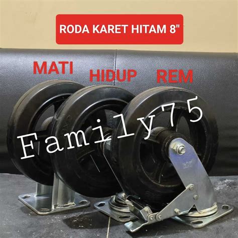 Jual Roda Troli Karet Hitam 8 Inch Heavy Duty Mati Hidup Rem Caster