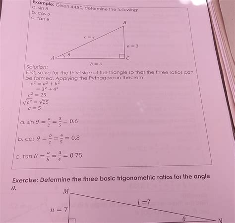 Solved Example Given A Sin θ Abc Determine The Following B Cos θ C Tan θ Solution First