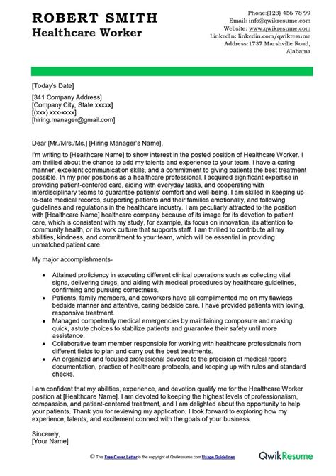 Healthcare Worker Cover Letter Examples Qwikresume