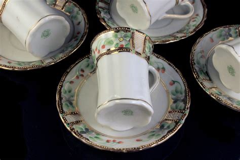 Antique Chocolate Cups And Saucers Nippon Noritake Morimura Demitasse Bone China Set Of 4