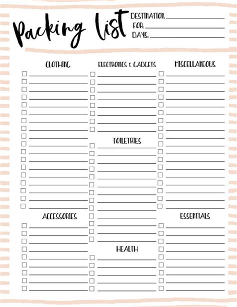 Free Printable Packing List Packing List Template Printable Packing