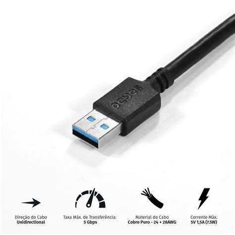 Cabo Extensor Usb A Macho Para Usb A F Mea Awg Pura Cobre