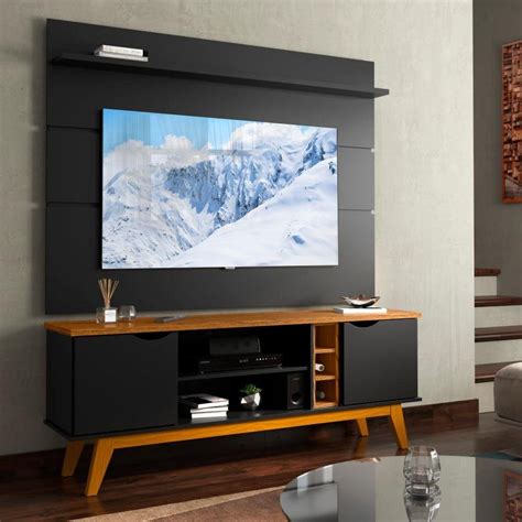 Rack Para Tv 50 Polegadas Com Painel - Painel Com Rack Para TV 50 Polegadas Preto Acetinado Cumaru Prism
