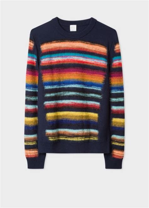 Mens Navy Wool Blend Multi Coloured Stripe Sweater Sweater Design