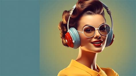 Premium AI Image | Cool Retro 1950s Woman Listening to Music with Heaphones