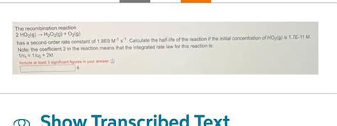 Answered The Recombination Reaction 2 Ho₂ G  Bartleby