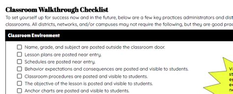 Classroom Walkthrough Checklist — Elementary Unpacked