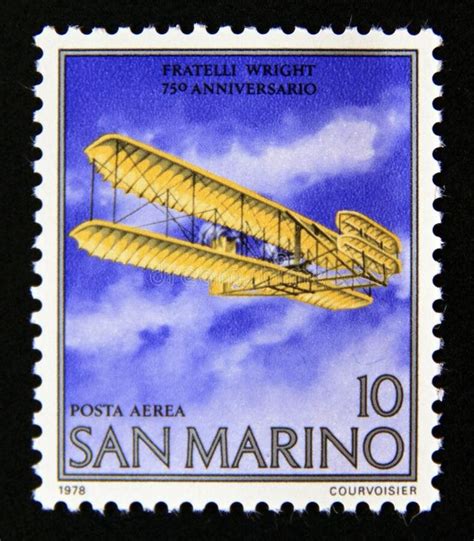 Postage Stamp San Marino Wright Flyer I Biplane Editorial Image