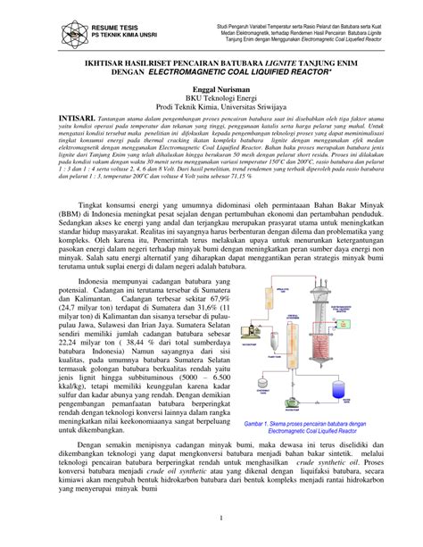 Pdf Studi Pengaruh Variabel Temperatur Rasio Pelarut Dan Batubara