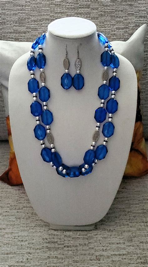 Royal Trivia Is A Double Stranded Royal Blue Necklace Set With Etsy