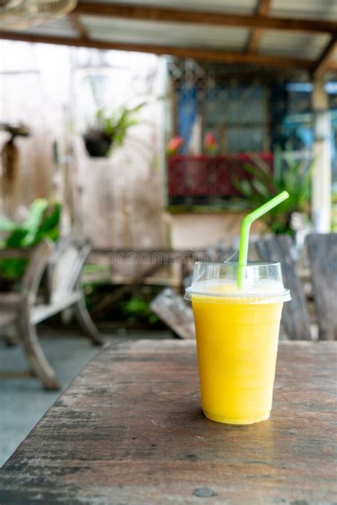 Mango Smoothies In Take Away Glass Stock Photo Image Of Drink