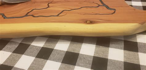 Live Edge Charcuterie Board With Handle Cedar Live Edge Lichtenberg Fractal Burned Epoxy