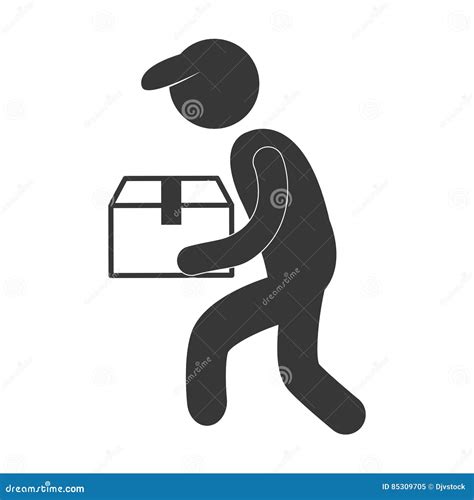 Delivery Man With Cap Box Figure Pictogram Stock Illustration