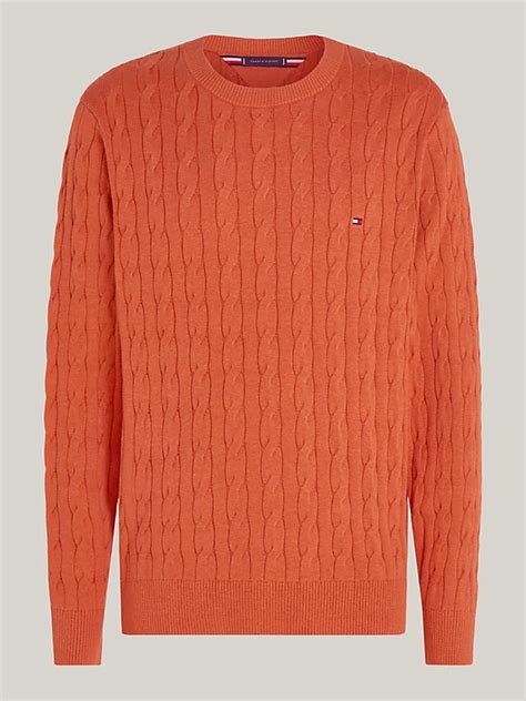 Cable Knit Crew Neck Jumper Orange Tommy Hilfiger