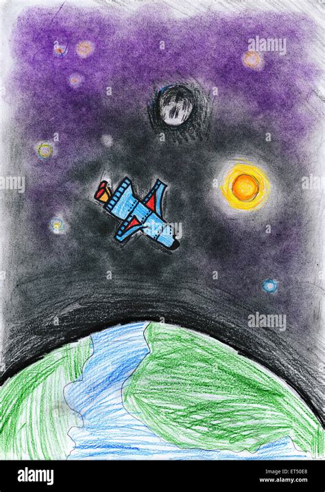 space rocket. children's drawing Stock Photo - Alamy