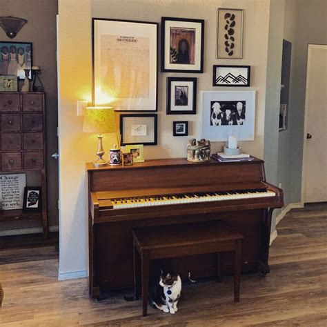 Gallery wall over piano | Piano decor, Small piano room, Upright piano ...