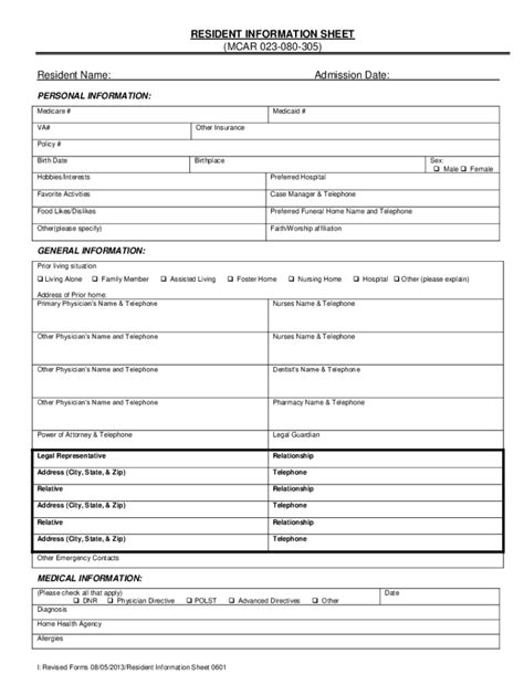 Resident Information Sheet Complete With Ease Airslate Signnow