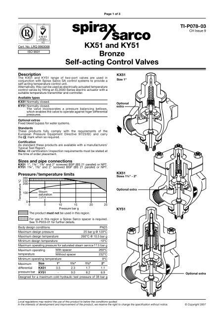 Kx And Ky Bronze Self Acting Control Valves Spirax Sarco